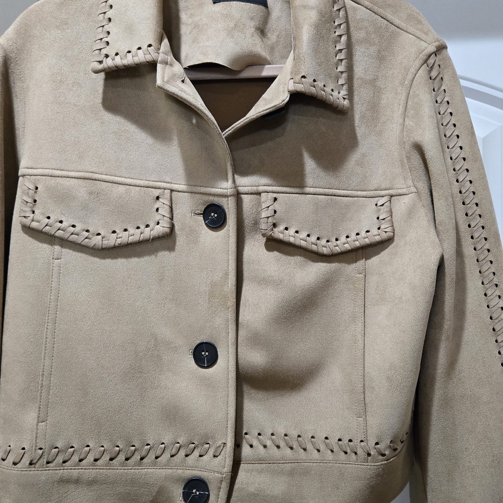 Zara Faux Leather Tan Women's Jacket with Stitch Detailing Size XL EUC - Picture 4 of 10